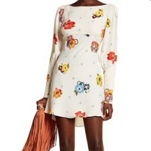 Free People Ivory Combo Dress with Floral Accents